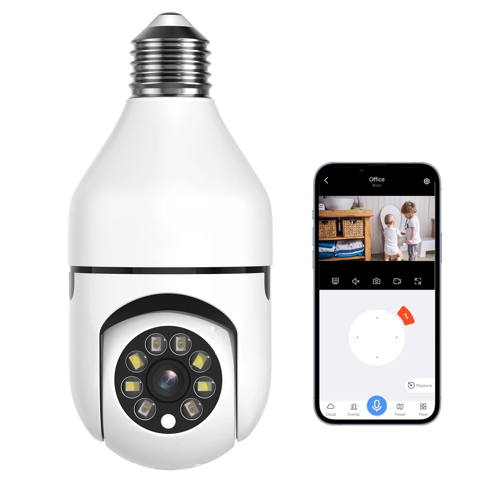 Wireless Light Bulb Camera, 2.4G/5G Wifi Bulb Camera, 2-Way-Audio, Motion Detection and Alarm, 3MP Full Color Night Vision
